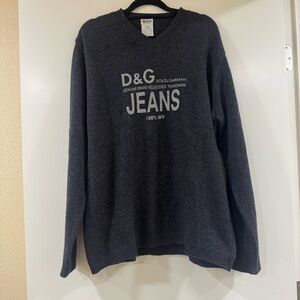 Vintage Dolce & Gabbana D&G 100% Virgin Wool Grey Sweater Sweatshirt Size Large